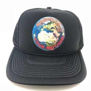 Respect your Mother Earth black trucker hat